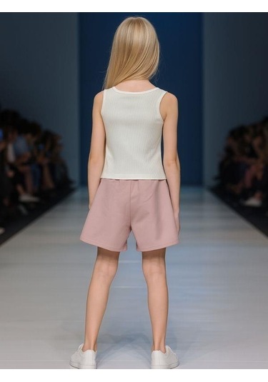 Kız Çocuk Pamuklu Pileli Kelebek Baskılı Şortlu Takım-15889 Çok Renkli