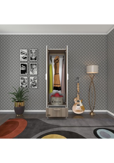 Kenzlife gardırop 2 kapaklı kapılı çekmeceli şebboy 168*50*42 crd ayaklı gardolap dolap