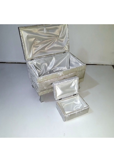 Bengi Ticaret Kapitone 3'lü Kadife El Yapımı Çeyiz Sandık Krem