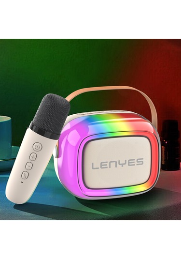 Lenyes S228 Rgb Işıklı Askılı Mikrofonlu Bluetooth Speaker Hoparlör V5.3 Bej