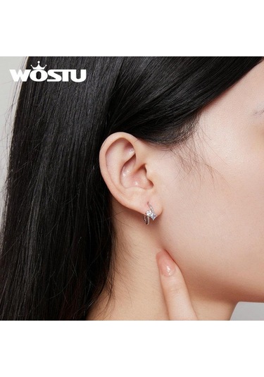 Wostu 925 Ayar Gümüş Narin Mavi Ve Beyaz Kübik Zirkonya Büküm Hoop Küpe Kadınlar İçin Takı Hediye