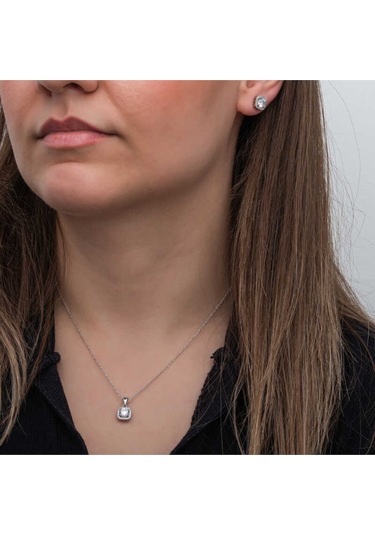 Casera's Gümüş Kare Montür Tek Taş Kadın Set Csr2185531 Gümüş