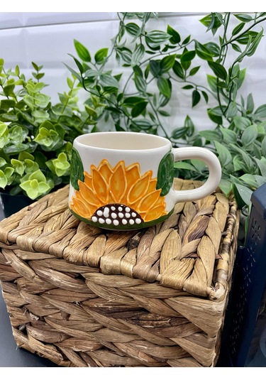 Seramik Kupa Bardak Ayçiçeği Tasarım