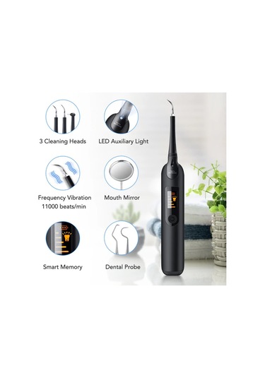 Mufunye Ev İçin Siyah Portatif Ultrasonik Diş Temizleyici: Led Ekranlı, Plak-taş Kaldırıcı, Aileler İçin El Verici Ağız Bakımı Aleti