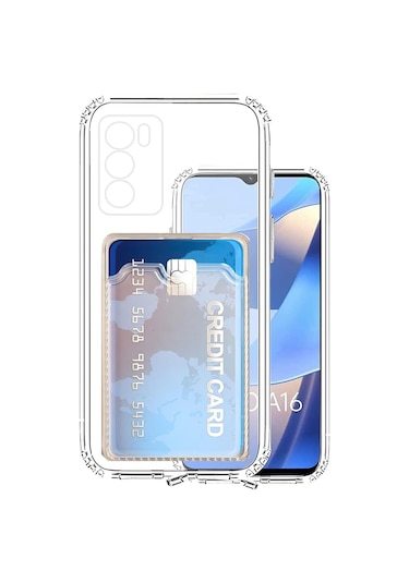 Kvy Oppo A16 Kamera Korumalı Kartlıklı Setra Şeffaf Silikon Kılıf