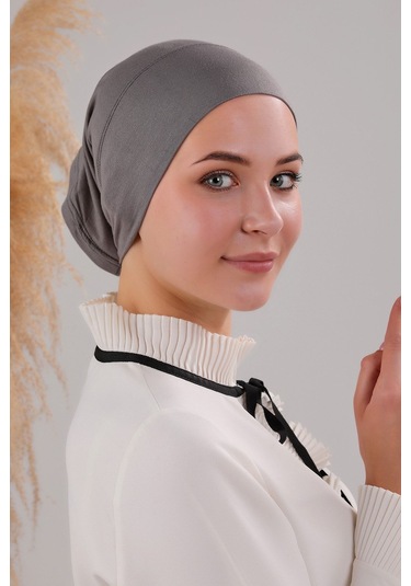 Tesettür Hazır Pratik Geçme Boru Bone Koyu Gri Koyu Gri