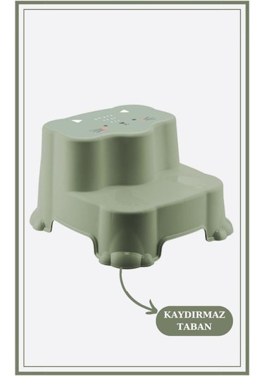 Flosoft Kaydırmaz Çocuk Taburesi Çift Basamaklı, Çocuk Banyo Lavabo Merdiven Yükseltici Yeşil