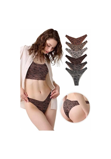 Basic Desenli Lazer Kesim Kadın Brezilya Külot 6'lı Paket Çok Renkli 1 Çok Renkli