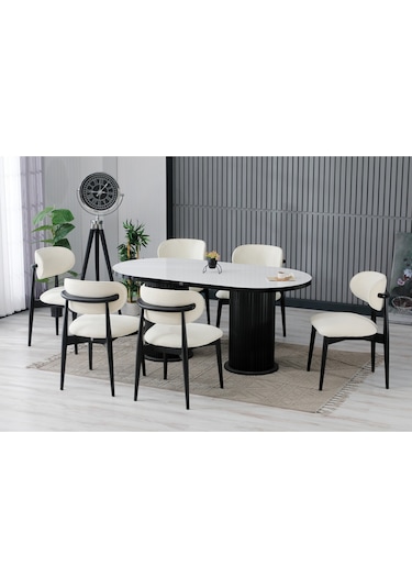 Elen Bohem Masa Sandalye Takımı Mutfak Salon Ofis Takımı Yemek Odası Takımı Bej