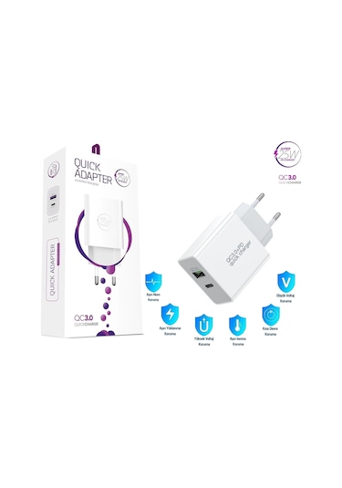 Trident A55 Uyumlu 25w Ultra Hızlı Çoklu Şarj Adaptörü - İthalatçı Garantili Beyaz