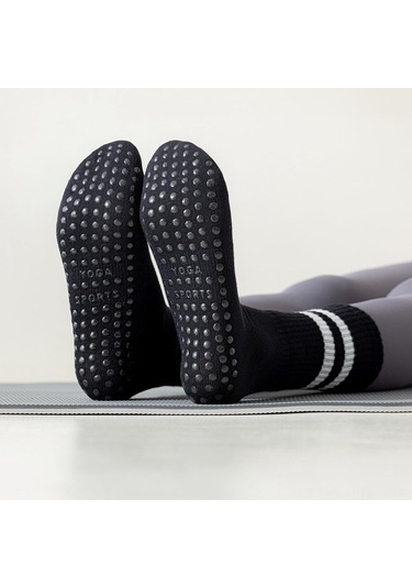 Padalink 8 Çift Siyah Profesyonel Antir Kayma Yoga Çorapları - Pilates, Barre, Dans İçin Orta Boy Spor Çorapları Diğer
