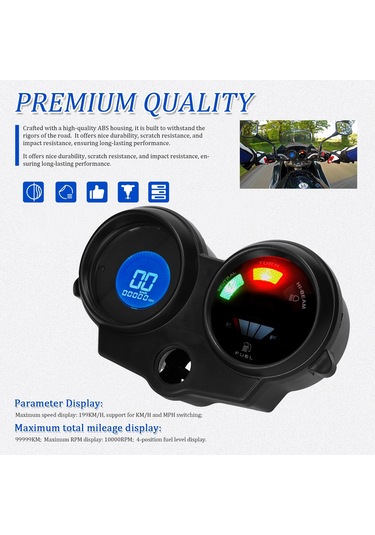 Hallow-lcd Motosiklet Kilometre Sayacı 10000rpm 199km/h Elektrikli Lmk00159