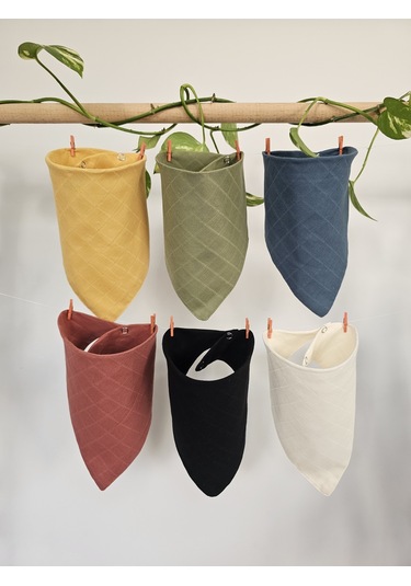 6 Adet Pamuklu Çift Katlı Çıtçıtlı Müslin Salya Önlük & Fular Çok Renkli