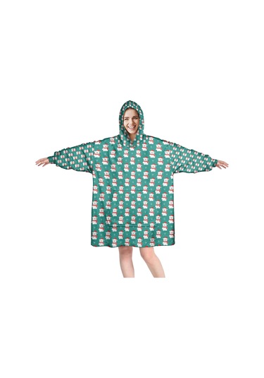 Noel Temalı Unisex Giyilebilir Battaniye Hoodie, Kalın Peluş, Kollar Ve Büyük Cep Bej