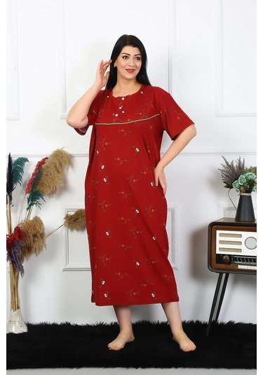 Akbeniz Kadın Büyük Beden Kısa Kol Bordo Anne Gecelik 1370 Bordo