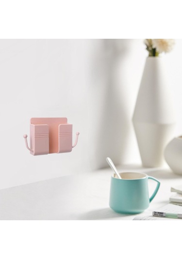 Homyl Duvara Monte Telefon Tutucu Modern Depolama Rafı Pembe