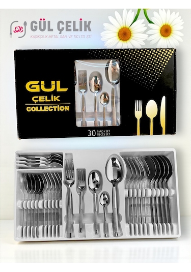 30 Parça 6 Kişilik Çatal Kaşık Seti Hasır Model Kutulu 18/0 Kalite Çelik