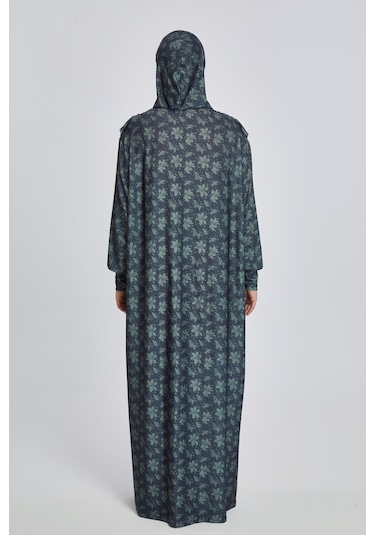 Pratik Tek Parça Manolya Desenli Namaz Elbisesi Siyah