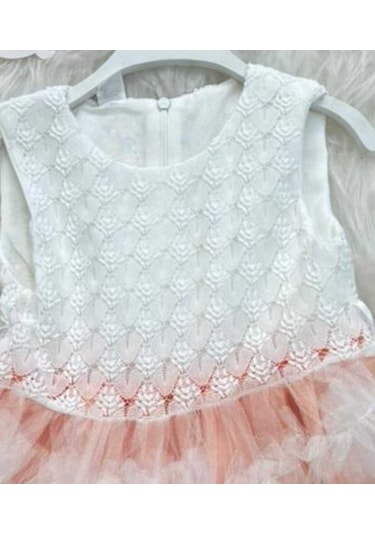 Kız Çocuk Güpür Tül Detaylı Pembe Mor Kat Kat Prenses Elbise Pembe