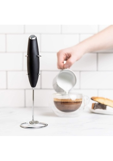 Fortunelane Stantlı El Tipi Seramik Süt Köpürtücü - Sürdürülebilir, Modern Kahve Çay Aleti Beyaz/siyah, Siyah Siyah