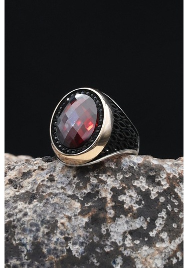 Kırmızı Zirkon Taşlı 925 Ayar Gümüş Erkek Yüzüğü 902440 Gümüş