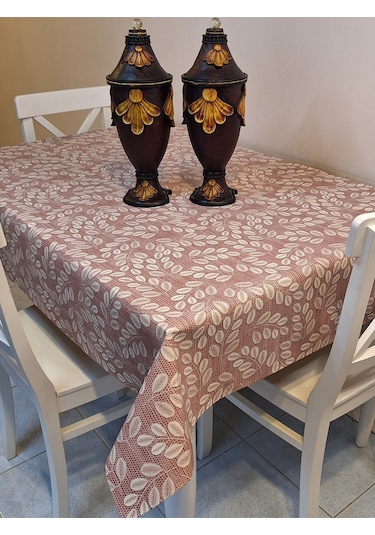 Elyaflı Pvc Muşamba - Desenli Silinebilir Masa Örtüsü Krem Fnt1248 Bordo