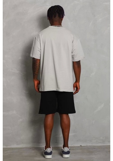 Unisex Oversize Düz Bisiklet Yaka T-shirt - Gri Gri