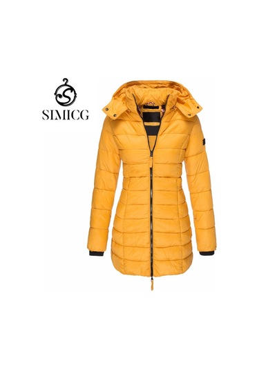 Sımıcg Pamuklu Orta Uzunlukta Kadın Kaz Tüyü Ceket - Sarı