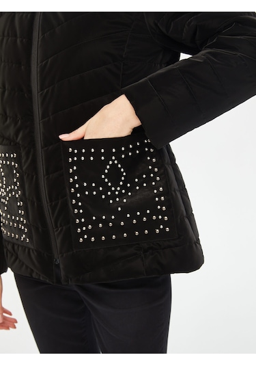 Trok Cepli Kadife Görünümlü Kapüşonlu Kapitone Mont 69435 U6943510 Siyah