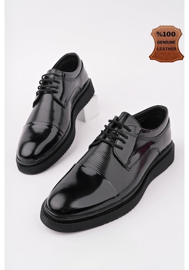 Muggo Marcel Garantili Erkek Günlük Klasik Hakiki Deri Casual Ayakkabı Siyah - Buz