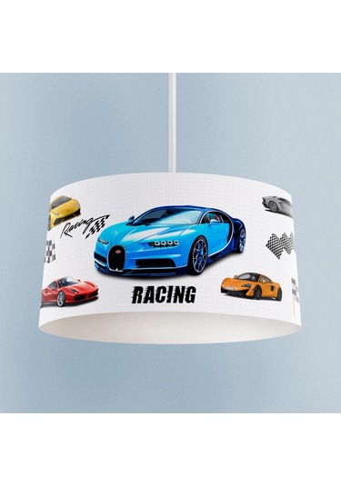 Mekta Home Bebek Ve Çocuk Odası Yarış Arabalaları Desenli Avize Renkli