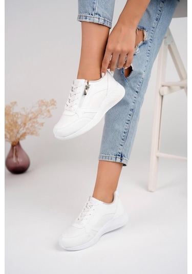 Muggo Asel Bağcıklı Yandan Fermuarlı Ortopedik Günlük Kadın Spor Ayakkabı 001