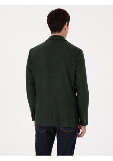 Cacharel Haki Slim Fit Yün Karışımlı Mikro Desenli Ceket Yesıl