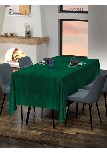 Kadife Dokulu Zümrüt Masa Örtüsü Zümrüt