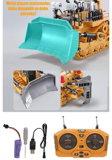 Işıklı Sesli Full Fonksiyon Metal Hareketli Buldozer 2.4ghz Uzaktan Kumandalı İş Makinesi Kepçe
