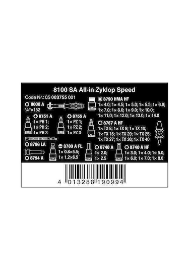Wera 8100 Sa Zyklop 42 Parça Cırcır Lokma Seti 1/4'' 05003755001