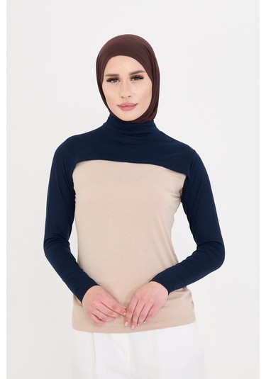 Lacivert Tesettür Balıkçı Yaka Boyunluklu Kolluk Viskon Düz 1025 02 Lacivert