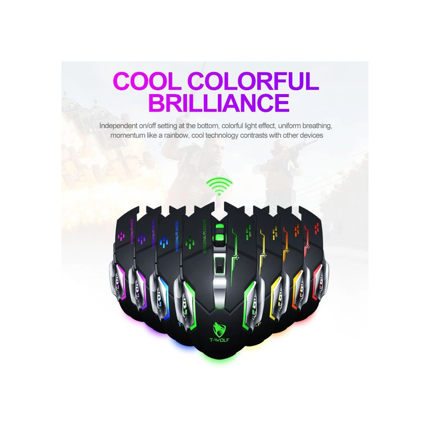 Sones T-wolf Q13 2.4ghz 6 Tuşlu Rgb Renkli Işıklı Oyun Kablosuz Faresi, Renk: Çift Modlu Gri Diğer