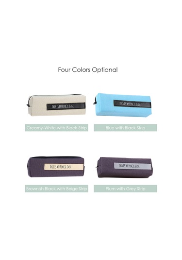 Aubyhe Kollej Öğrencileri İçin Kumaş Kalem Çantası - Dayanıklı Keten Bej Zemin Siyah Çizgili Basit Stili - Çalışma Odası Gereci Çok Renkli