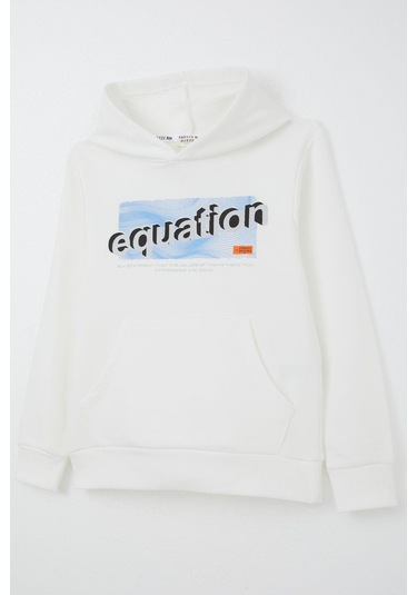 Breeze Erkek Çocuk Sweatshirt Yazı Baskılı Kanguru Cepli Kapüşonlu 8-14 Yaş, Beyaz Beyaz
