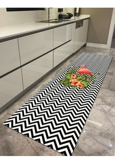 Turuncu Flamingo Kaymaz Dökülmez Deri Taban Mutfak Ha...