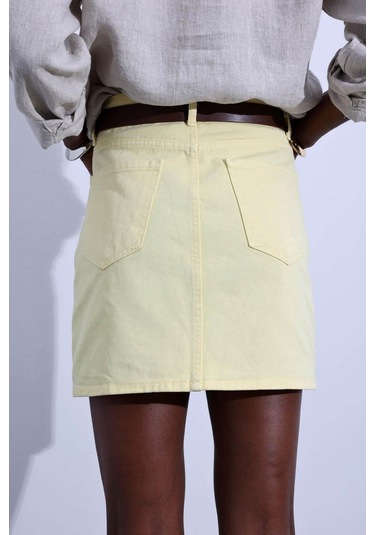 Sarı Mini Denim Etek Sarı