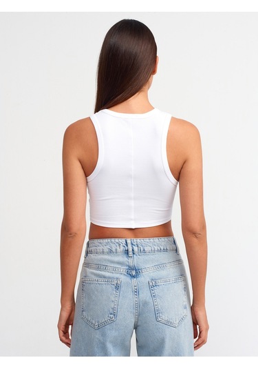 Dilvin Kalp Nakışlı Crop Top 101a20820 Beyaz