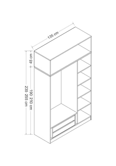 Minar Kale 3 Kapaklı 2 Çekmeceli Dolap Ve Yüklük Antrasit 235cm