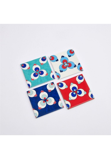 Çini Serisi Çintemani 4'lü Seramik Bardak Altlığı Çok Renkli