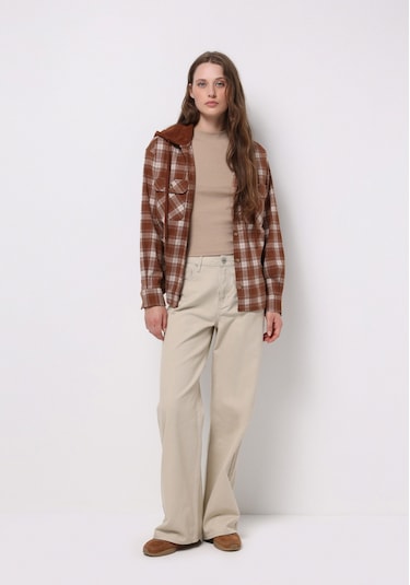 Colins Regular Fit Kapüşonlu Ekoseli Kadın Bej Uzun Kol Gömlek Cl1077251 Q1.v1 Lbr Light Brown