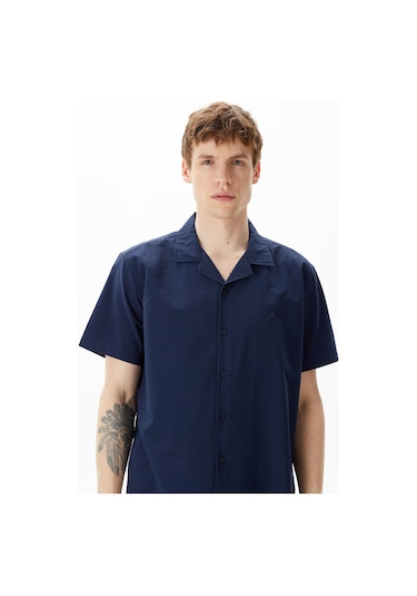 Nautica Erkek Lacivert Classic Fit Kısa Kollu Gömlek Düz W45407t Mavi