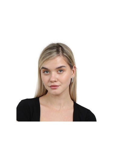 Tesbihane  Çift Sıra Beyaz Zirkon Taşlı Silver Renk 925 Ayar Gümüş Gurmet Kadın Küpe