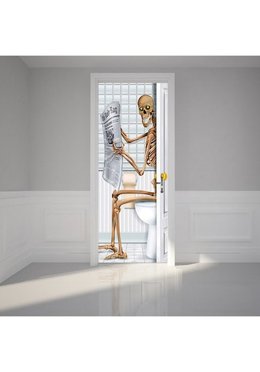 Ruicoo "korkunç Kafatası Desenli 3d Kapı Çıkartması - Kolay Yapışan Halloween Dekor" Çok Renkli