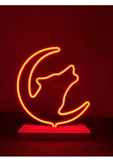 Kurt Figürlü Kırmızı Neon Gece Lambası Çok Renkli